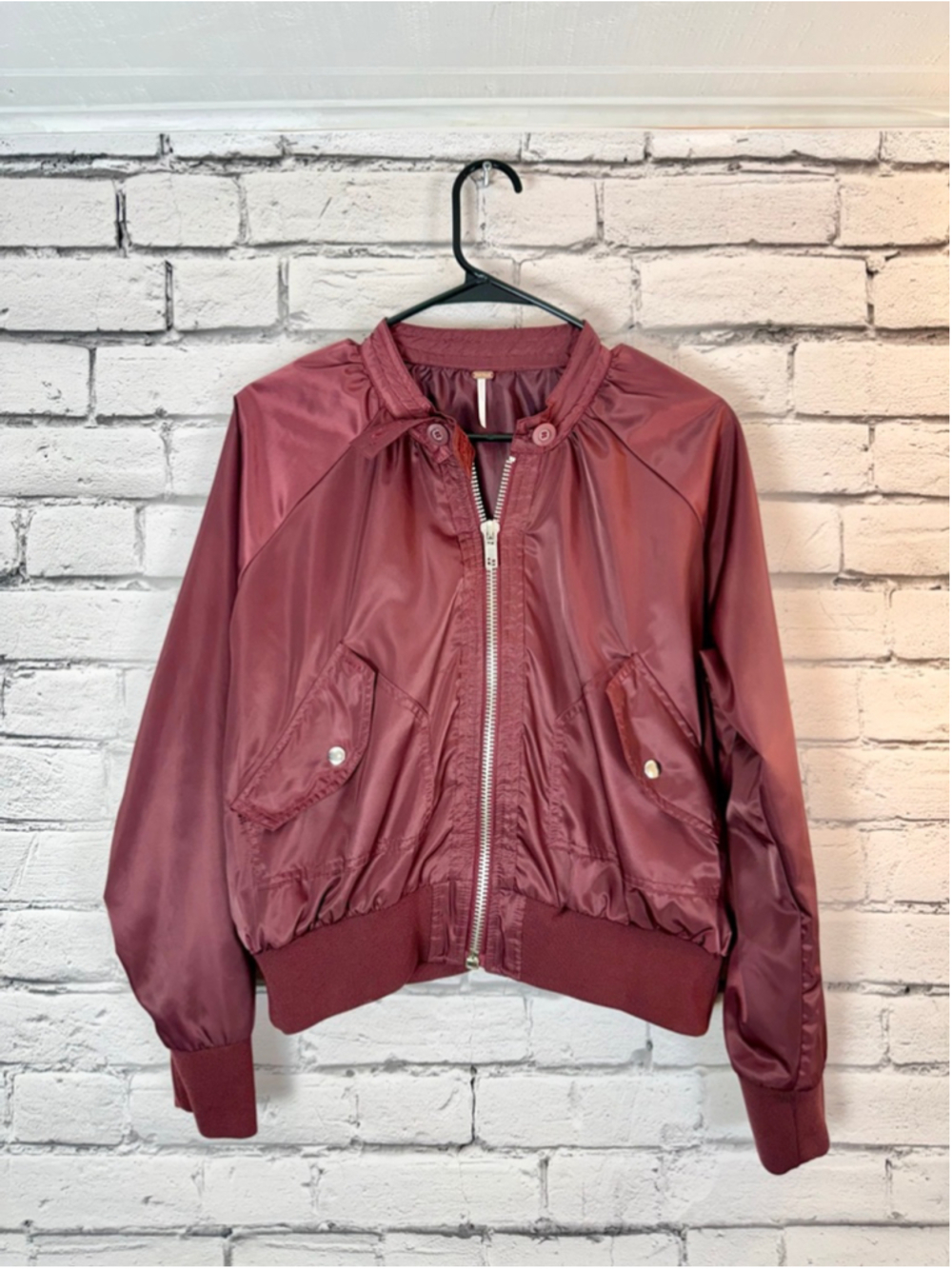 Women's Free Bomber Jacket OVERSIZED Size Small Burgundy Red Boho Jacket Bomber